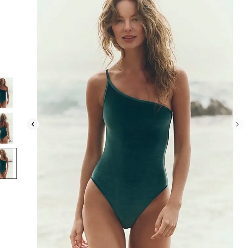 Gnash swim green moss velvet one shoulder swimsuit one piece nwt Large L